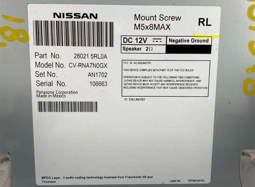 Used OEM 2018-2021 Nissan Kick OEM Radio Bluetooth AM FM SAT Touch Screen Receiver
